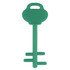 A green mobile key stand with a key-shaped design and a handle. It features multiple prongs for phone support.