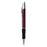 A metal pen with a burgundy and silver finish, featuring a black rubber grip and a logo on the barrel.