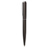 A metal pen in a sleek dark finish with a clip and a subtle silver accent. Includes a logo branding.