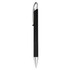 A sleek black metal pen with a silver clip and grip, featuring a simple design.