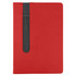 A red Finch Notebook featuring a black mesh pocket on the front, ideal for office and business use.