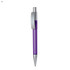 A plastic pen in purple with a silver clip and tip, featuring a logo on the barrel.