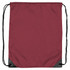 A maroon drawstring bag with black corners and a simple design, featuring a logo.