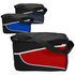 Nylon cooler bags in black, blue, and red, featuring a contrasting design and a shoulder strap. Each bag has a logo.