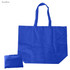 A royal blue reusable shopping bag next to a folded version of itself, featuring short handles and a simple design.