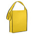 A yellow non-woven sling bag with black trim and a single shoulder strap. It features a simple design and branding.