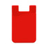A red mobile phone wallet with a wavy design and a slot for cards, featuring a logo.