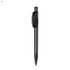 A plastic pen in a sleek black design with a clip and a branded logo on the side.