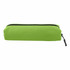 A green canvas tube pencil case with a black zip closure and a small zipper pull.