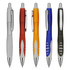 Aero plastic pens in five colours: white, red, orange, blue, and black, each featuring a silver clip and accents.