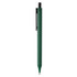 A plastic pen in dark green with a black clip and a simple design, featuring a logo on the barrel.