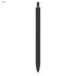 A black plastic pen with a smooth finish and a logo on the barrel.