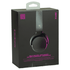 Wireless headphones in a black and pink packaging, featuring a logo and a sleek design.