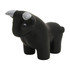 A black stress relief bull figurine with a smooth finish, featuring white accents on the horns.