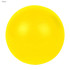 A yellow stress ball with a smooth surface and rounded shape. It features a logo on its surface.