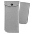 A grey felt pouch with a snap button closure and a removable inner section. It features stitching detail and a logo.