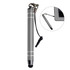 A metal stylus pen in silver with a black rubber tip and a lanyard attachment.