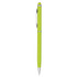 A stylus pen in bright lime green with a silver clip and tip. The pen has a sleek, smooth design.