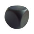 A black stress round cube with rounded edges, featuring a smooth surface and a subtle, minimalist design.