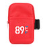A drink bottle pouch in vibrant red with a zip closure, featuring a logo and a side strap.