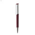 A maroon plastic pen with a white clip and a silver tip. Features a logo on the clip.