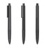 A collection of three black plastic pens with sleek, high gloss finishes and clips.