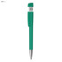 A green USB pen with a metal tip, featuring a logo on its surface. It has a standard USB connector.