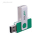 A green and white USB flash drive with a metal clip, featuring a logo and 32GB storage capacity.