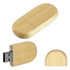 A wooden bamboo USB flash drive in a natural finish, featuring a removable cap and a sleek, oval design.