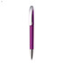 A plastic pen in vibrant purple with a silver clip and tip, featuring a logo on the barrel.