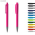 A pink metal pen with a shiny finish, featuring a clip and silver accents, alongside a colour selection.