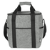 A drink bottle cooler bag made of grey recycled felt, featuring two black handles and shoulder strap.
