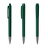 A green metal pen with a high gloss finish, featuring a clip and a smooth barrel design.
