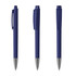 A set of three metal pens in navy blue with high gloss finishes and silver accents. Each pen features a clip and cap.
