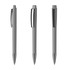 Three grey plastic pens with stainless steel accents, featuring a clip on the side and a sleek, glossy finish.