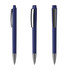 A set of three navy blue plastic pens with chrome accents and a clip, featuring a sleek, high-gloss finish.