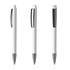 A white plastic pen with high gloss finish, featuring chrome accents and a clip. Displayed from multiple angles.