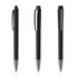 A set of three black plastic pens with a high gloss finish and silver accents, featuring clips and a logo.