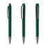 A set of three green plastic pens with silver accents and clips, featuring a sleek high-gloss finish.
