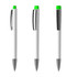 A set of white plastic pens with a high gloss finish, featuring green toppers and silver accents.