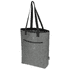 A grey felt cooler tote bag with black handles and a zippered pocket, featuring a branded label.