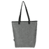 A grey felt cooler tote bag with black straps, featuring a simple design and a branding label.