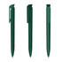 A set of three high-gloss green plastic pens with a sleek design and textured grip. Each pen features a clip.