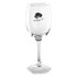 A clear wine glass with a slender stem and a brand logo featured. Holds 330ml of liquid.
