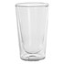 A double wall glass tumbler in clear glass, featuring a sleek and modern design, with a visible logo.