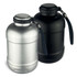 A drink bottle set featuring one silver and one black vacuum insulated bottle, each with a sturdy cap and handle.