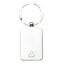 A rectangular recycled zinc alloy keyring with a sleek silver finish and a circular attachment loop.