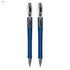 A blue metal pen gift set with a sleek design and a silver clip, featuring two matching pens.