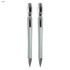 A grey metal pen gift set featuring two pens with a sleek design and silver accents. Includes a branding logo.