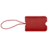 A red pull-apart leather luggage tag with a loop for attaching. The tag features a smooth finish and rounded edges.
